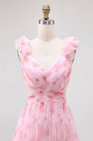 Laden Sie das Bild in den Galerie-Viewer, Langes Geblümtes Brautjungfernkleid aus Tüll mit Rüschen und Blumendruck