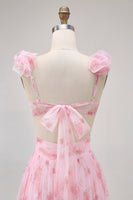 Laden Sie das Bild in den Galerie-Viewer, Langes Geblümtes Brautjungfernkleid aus Tüll mit Rüschen und Blumendruck