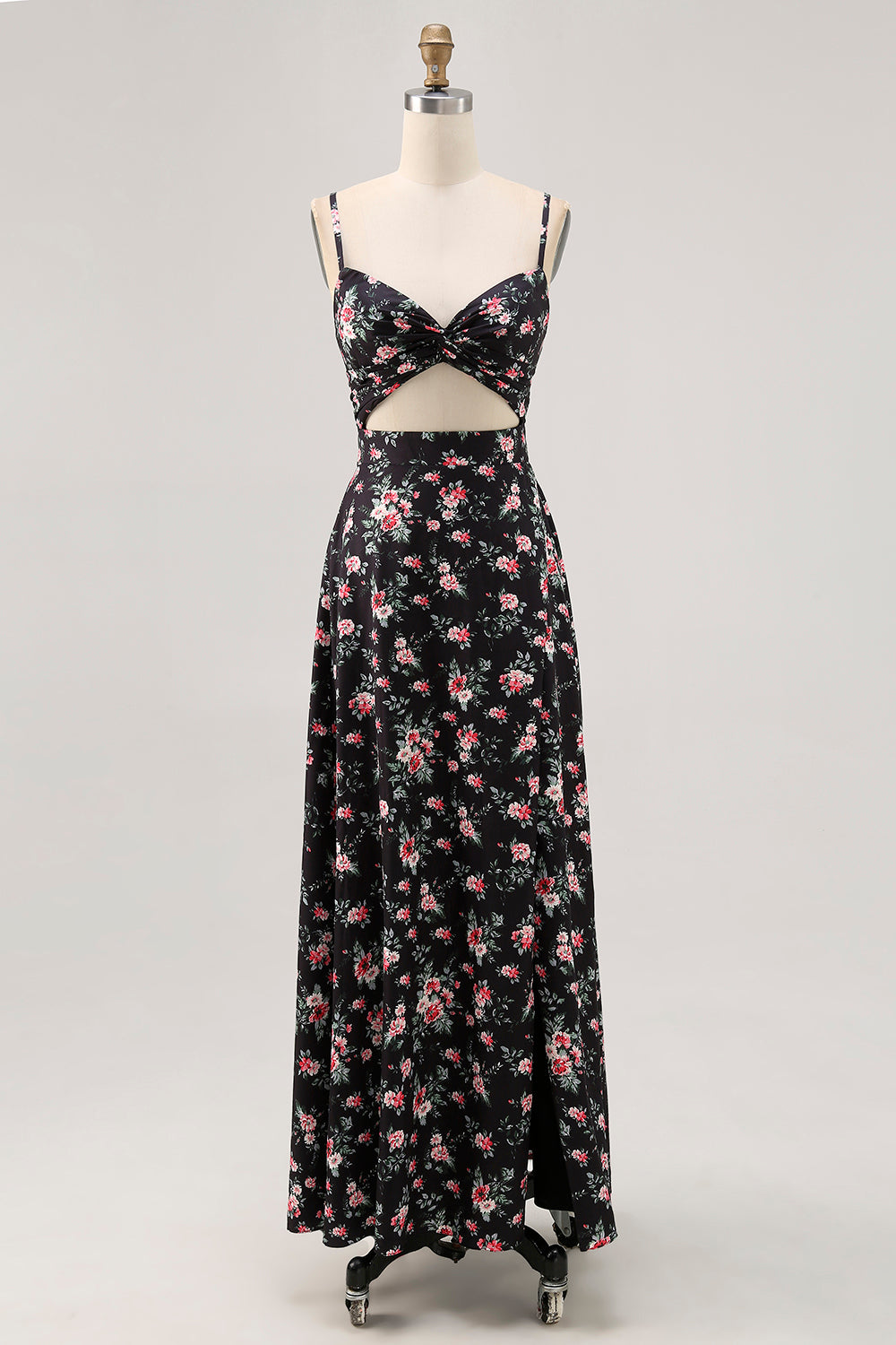 Schwarze Blume A-Linie Langes Hochzeitsgastkleid