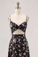 Laden Sie das Bild in den Galerie-Viewer, Schwarze Blume A-Linie Langes Hochzeitsgastkleid