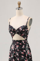 Laden Sie das Bild in den Galerie-Viewer, Schwarze Blume A-Linie Langes Hochzeitsgastkleid