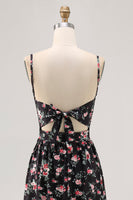 Laden Sie das Bild in den Galerie-Viewer, Schwarze Blume A-Linie Langes Hochzeitsgastkleid