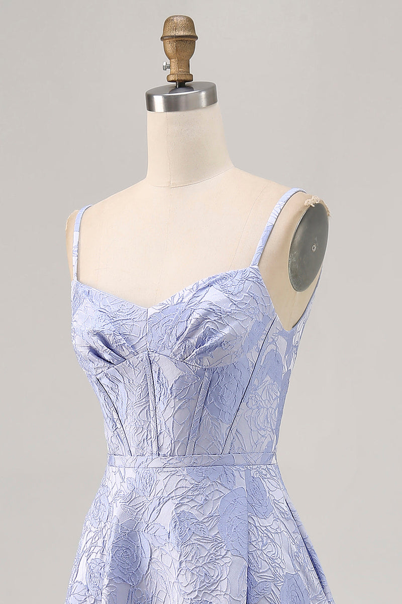 Laden Sie das Bild in den Galerie-Viewer, Blaues A-Linie Korsett Langes Ballkleid mit Schlitz in A-Linie