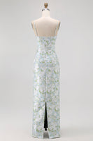 Laden Sie das Bild in den Galerie-Viewer, Blaues Spaghettiträger Satin Blumen Langes Brautjungfernkleid mit Taschen