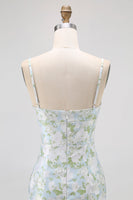 Laden Sie das Bild in den Galerie-Viewer, Blaues Spaghettiträger Satin Blumen Langes Brautjungfernkleid mit Taschen