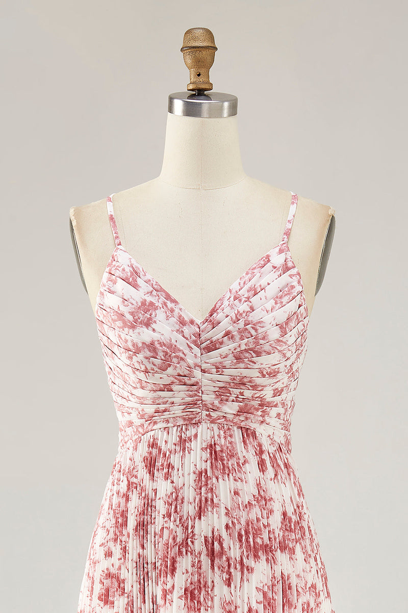 Laden Sie das Bild in den Galerie-Viewer, Blush Blume Plissee A Linie Spaghettiträger Hochzeitsgastkleid