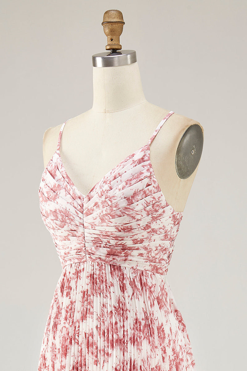 Laden Sie das Bild in den Galerie-Viewer, Blush Blume Plissee A Linie Spaghettiträger Hochzeitsgastkleid