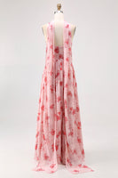 Laden Sie das Bild in den Galerie-Viewer, Altrosa A-Linie Trägerloses Blume Hochzeitsgastkleid mit Schlitz