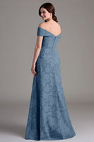 Laden Sie das Bild in den Galerie-Viewer, Salbeigrünes Schulterfreies Blumenmuster A-Linie Langes Chorkleid