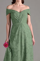 Laden Sie das Bild in den Galerie-Viewer, Eukalyptus A-Linie Schulterfreies Langes Brautjungfernkleid