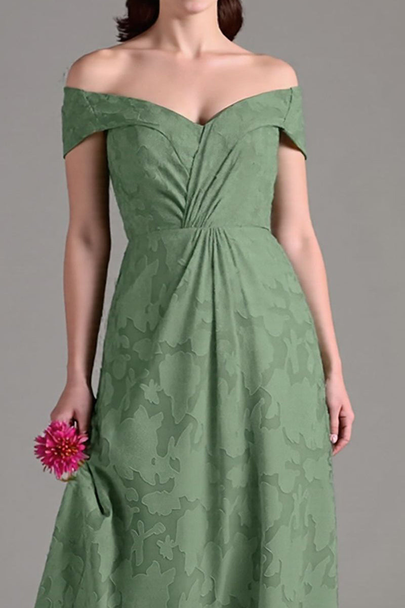 Laden Sie das Bild in den Galerie-Viewer, Eukalyptus A-Linie Schulterfreies Langes Brautjungfernkleid