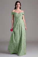 Laden Sie das Bild in den Galerie-Viewer, Salbeigrünes Schulterfreies Blumenmuster A-Linie Langes Chorkleid