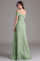 Laden Sie das Bild in den Galerie-Viewer, Eukalyptus A-Linie Schulterfreies Langes Brautjungfernkleid