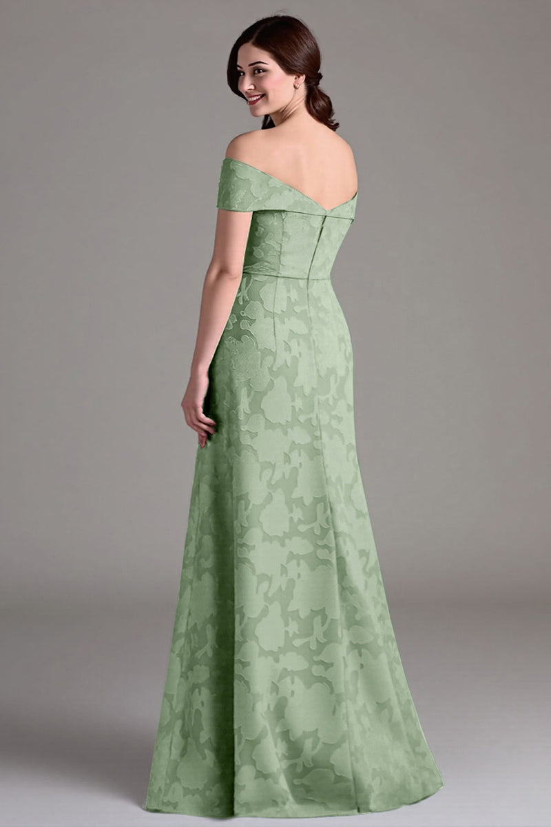 Laden Sie das Bild in den Galerie-Viewer, Salbeigrünes Schulterfreies Blumenmuster A-Linie Langes Chorkleid