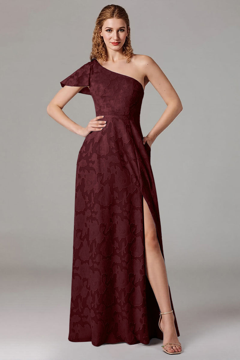 Laden Sie das Bild in den Galerie-Viewer, Eine Schulter Schwarzes Langes A-Linie Chorkleid mit Schlitz