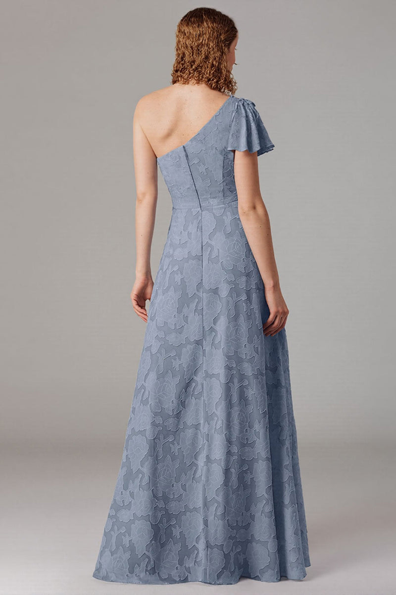 Laden Sie das Bild in den Galerie-Viewer, Eine Schulter Schwarzes Langes A-Linie Chorkleid mit Schlitz