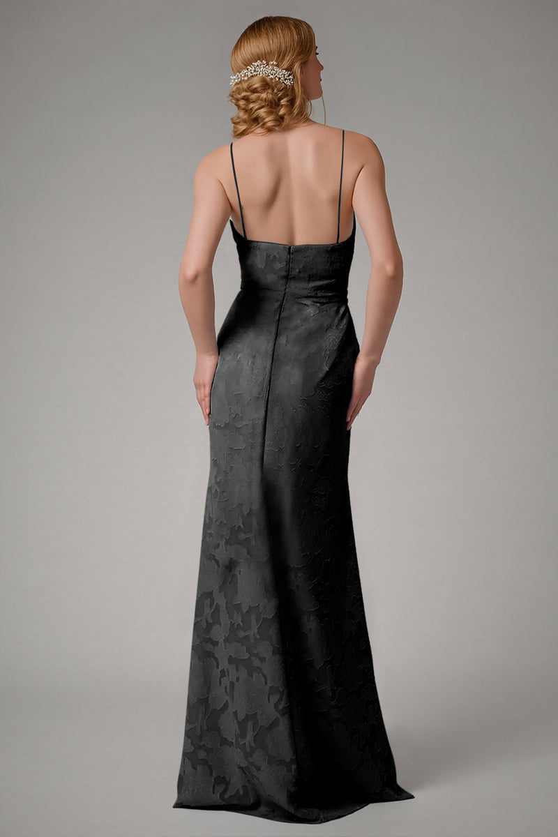 Laden Sie das Bild in den Galerie-Viewer, Staubblaues Etui Brautjungfernkleid mit Spaghettiträgern und Schlitz