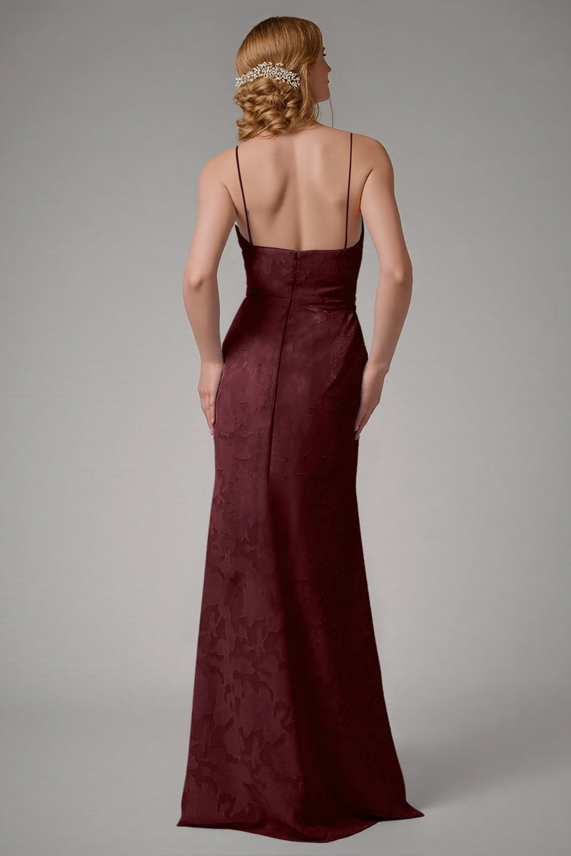 Laden Sie das Bild in den Galerie-Viewer, Staubblaues Etui Brautjungfernkleid mit Spaghettiträgern und Schlitz