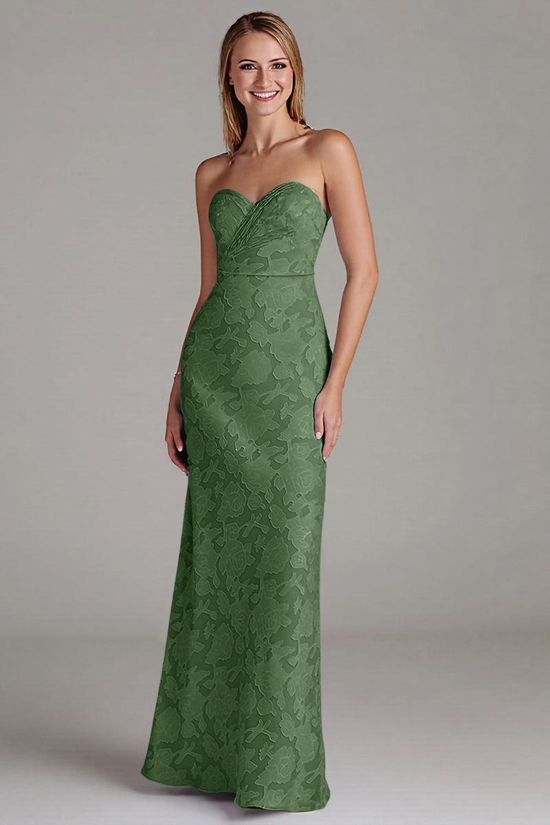 Laden Sie das Bild in den Galerie-Viewer, Trägerloses Etui Staubblaues Langes Brautjungfernkleid