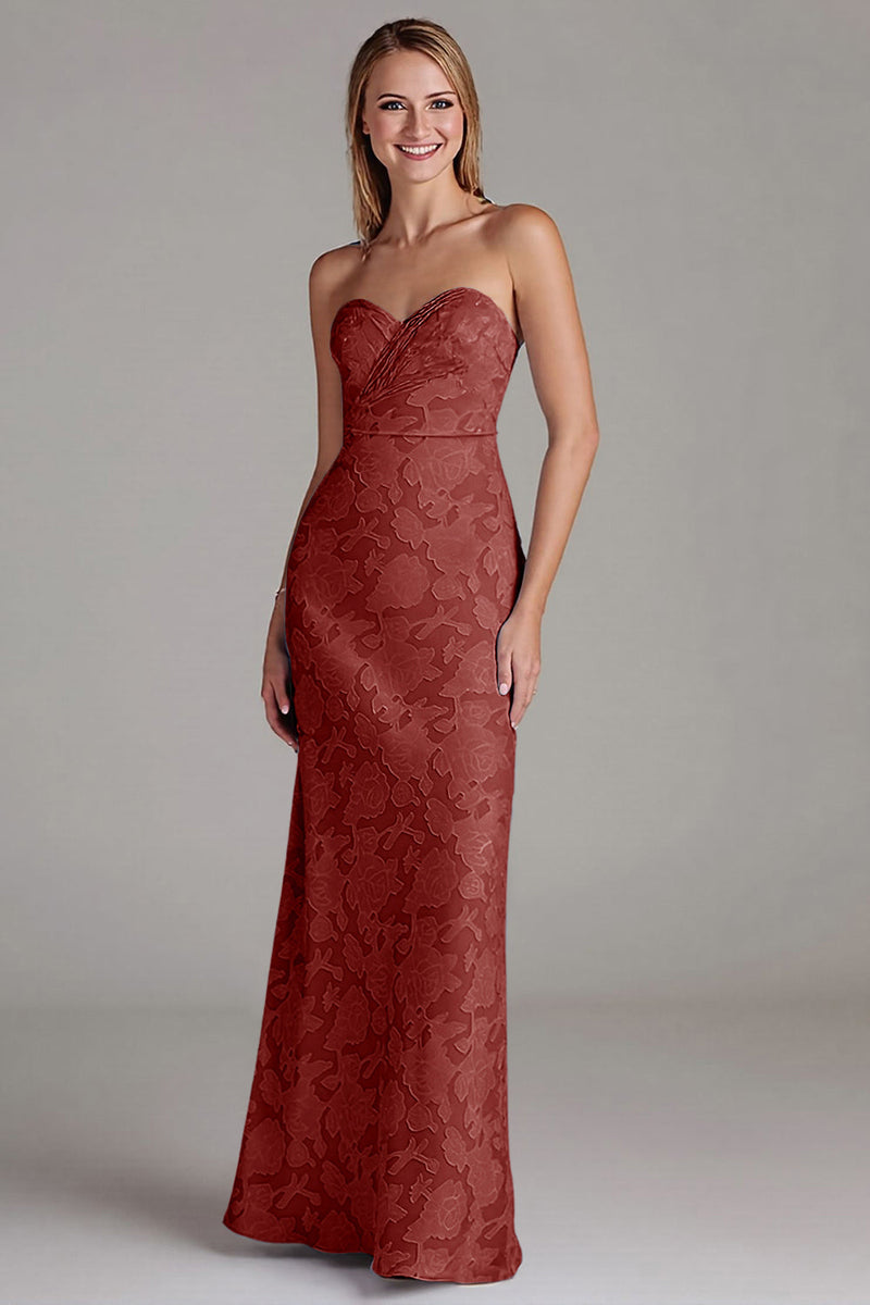 Laden Sie das Bild in den Galerie-Viewer, Trägerloses Etui Staubblaues Langes Brautjungfernkleid