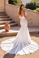 Laden Sie das Bild in den Galerie-Viewer, Meerjungfrau Korsett Elfenbein V-Ausschnitt Spitze Langes Brautkleid