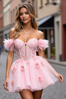 Laden Sie das Bild in den Galerie-Viewer, Blush Kurzes Korsett Blumen Tüll Abiballkleid mit Applikationen