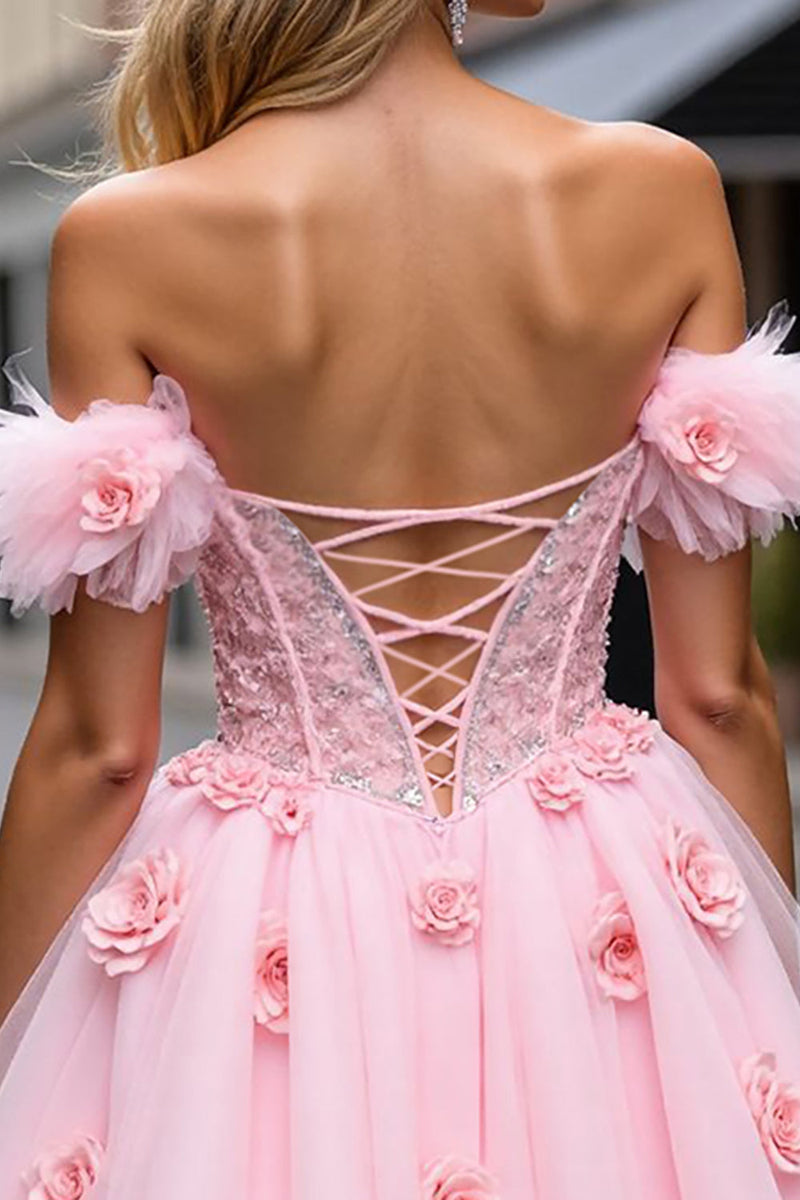Laden Sie das Bild in den Galerie-Viewer, Blush Kurzes Korsett Blumen Tüll Abiballkleid mit Applikationen