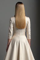 Laden Sie das Bild in den Galerie-Viewer, Satin Aprikose A Linie V-Ausschnitt Mutter der Braut Kleid