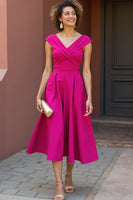 Laden Sie das Bild in den Galerie-Viewer, Fuchsia Midi Kleid für die Brautmutter mit V-Ausschnitt