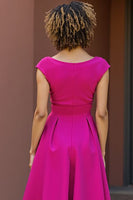 Laden Sie das Bild in den Galerie-Viewer, Fuchsia Midi Kleid für die Brautmutter mit V-Ausschnitt