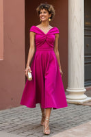 Laden Sie das Bild in den Galerie-Viewer, Fuchsia Schulterfreies A Linie Mutter der Braut Kleid