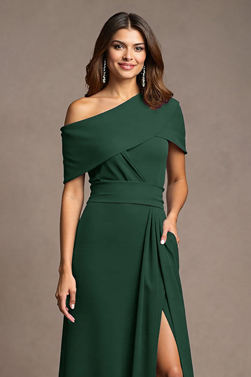 Laden Sie das Bild in den Galerie-Viewer, Burgunderrotes A Linie Langes Brautmutterkleid mit Schlitz