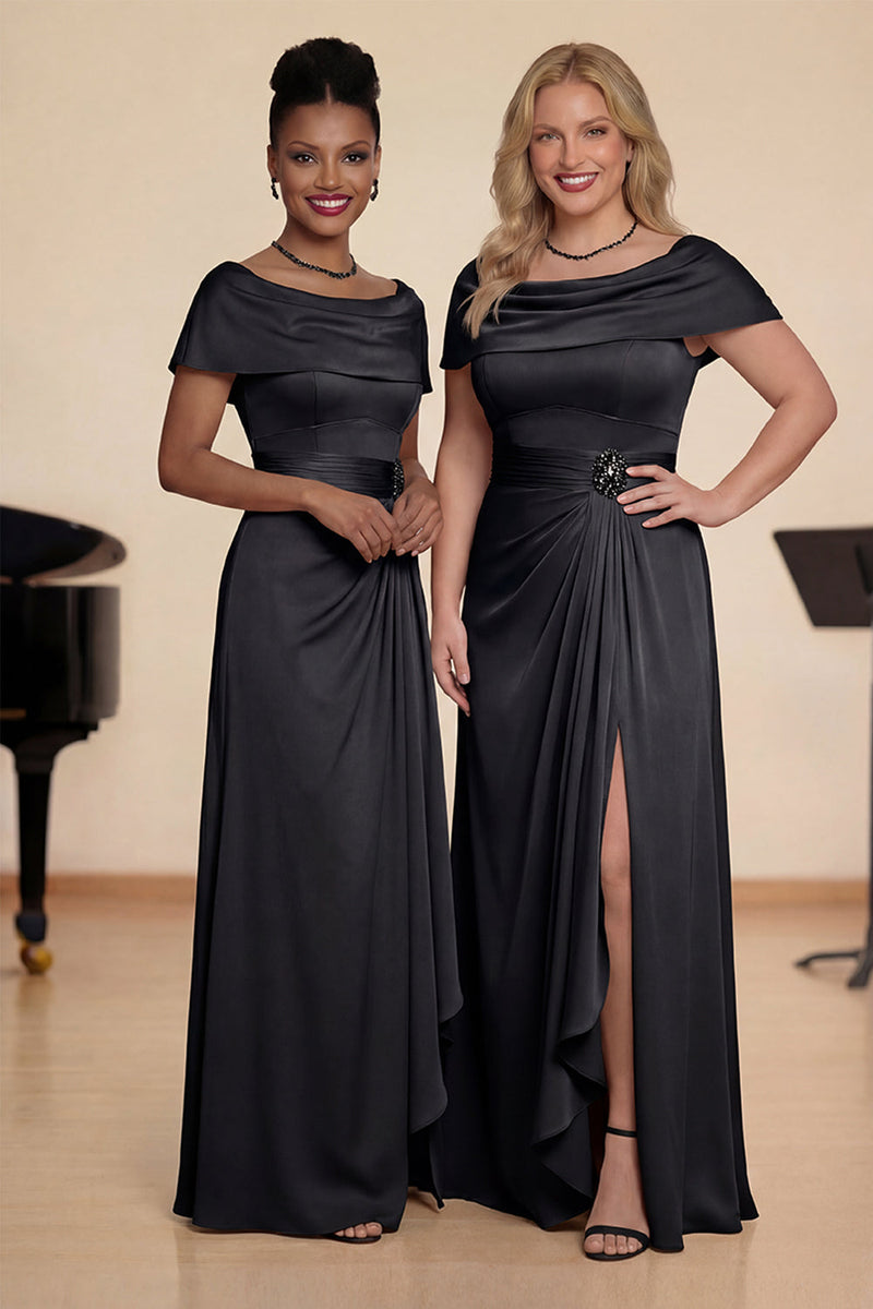 Laden Sie das Bild in den Galerie-Viewer, Champagner Schulterfreies Gerafftes A-Linie Chorkleid mit Schlitz