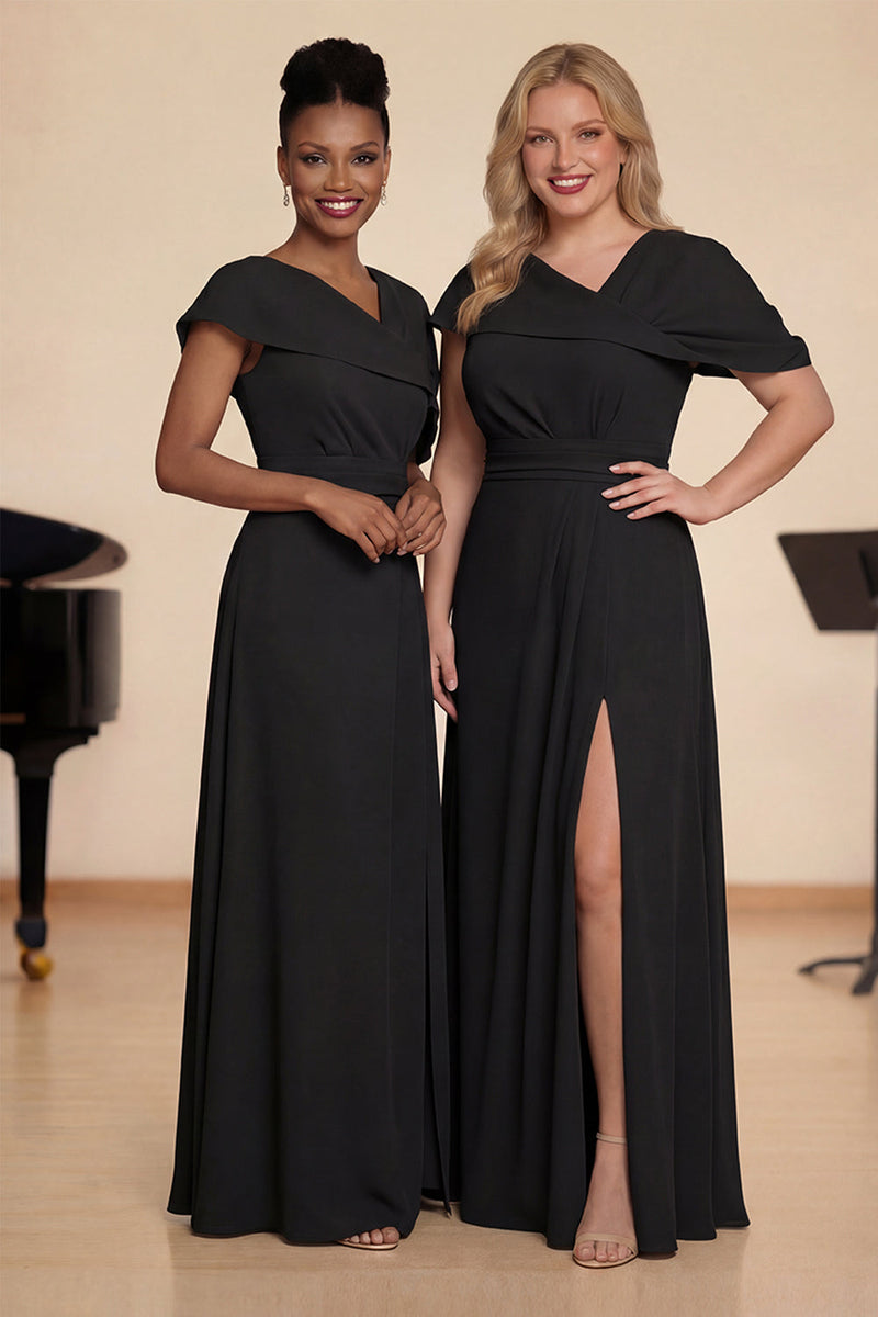 Laden Sie das Bild in den Galerie-Viewer, Traube A Line V-Ausschnitt Langes Chorkleid mit Schlitz