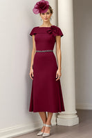 Laden Sie das Bild in den Galerie-Viewer, Burgundy Kleid für die Mutter der Braut in A-Linie mit Blumenmuster