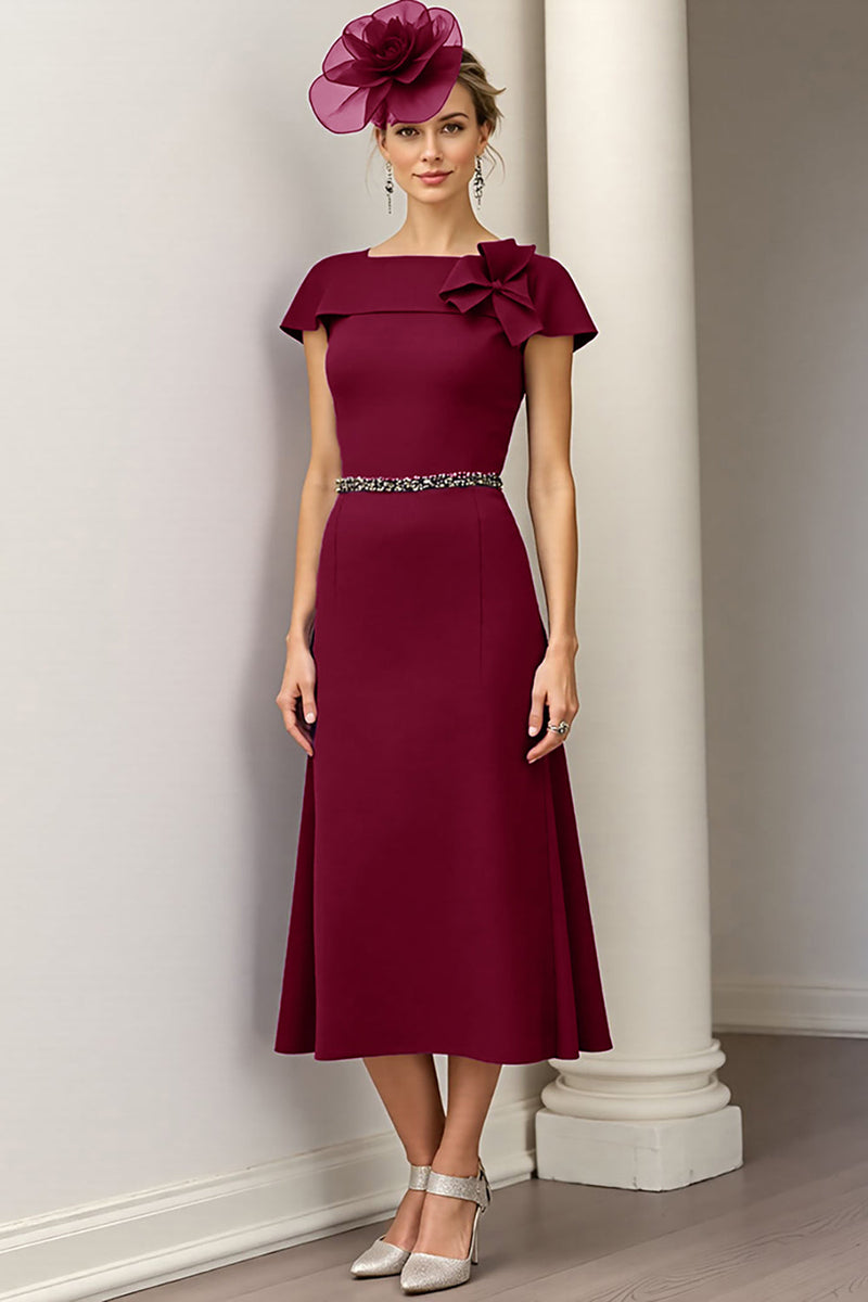 Laden Sie das Bild in den Galerie-Viewer, Burgundy Kleid für die Mutter der Braut in A-Linie mit Blumenmuster