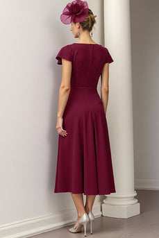 Burgundy Kleid für die Mutter der Braut in A-Linie mit Blumenmuster