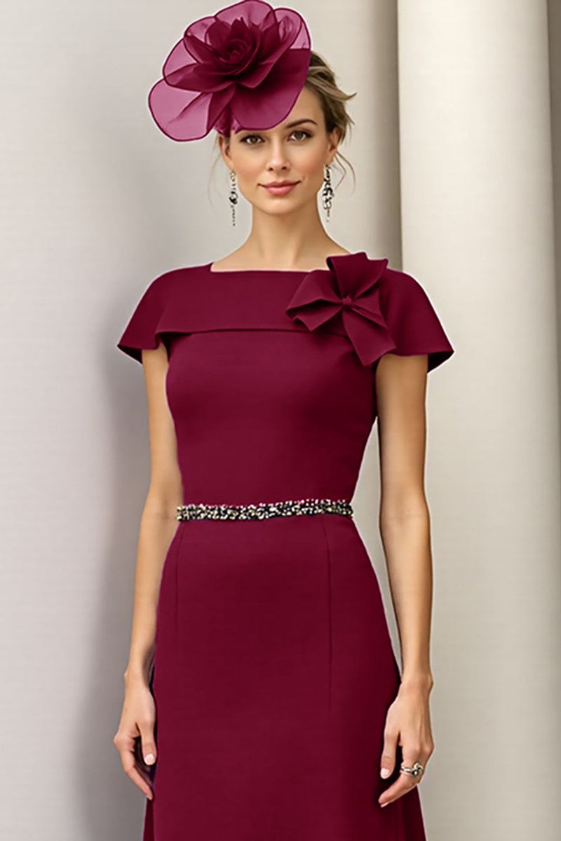 Laden Sie das Bild in den Galerie-Viewer, Burgundy Kleid für die Mutter der Braut in A-Linie mit Blumenmuster