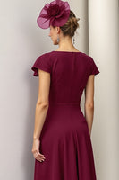 Laden Sie das Bild in den Galerie-Viewer, Burgundy Kleid für die Mutter der Braut in A-Linie mit Blumenmuster