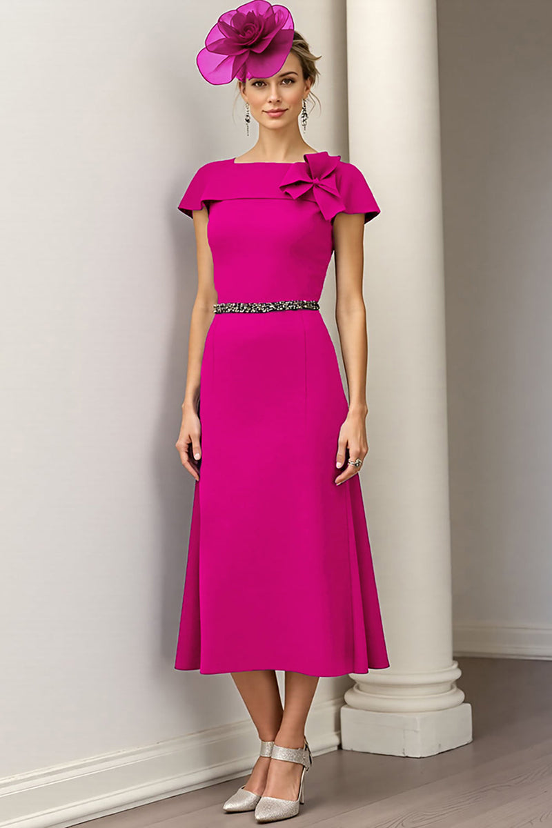 Laden Sie das Bild in den Galerie-Viewer, Burgundy Kleid für die Mutter der Braut in A-Linie mit Blumenmuster