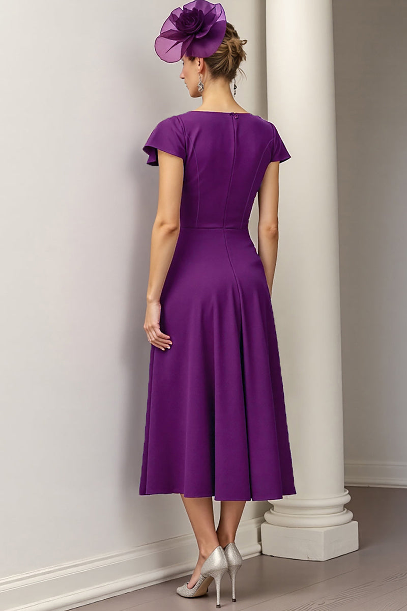 Laden Sie das Bild in den Galerie-Viewer, Burgundy Kleid für die Mutter der Braut in A-Linie mit Blumenmuster