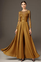 Laden Sie das Bild in den Galerie-Viewer, Schwarzes Langärmeliges A-Linie Kleid für die Brautmutter mit Applikationen