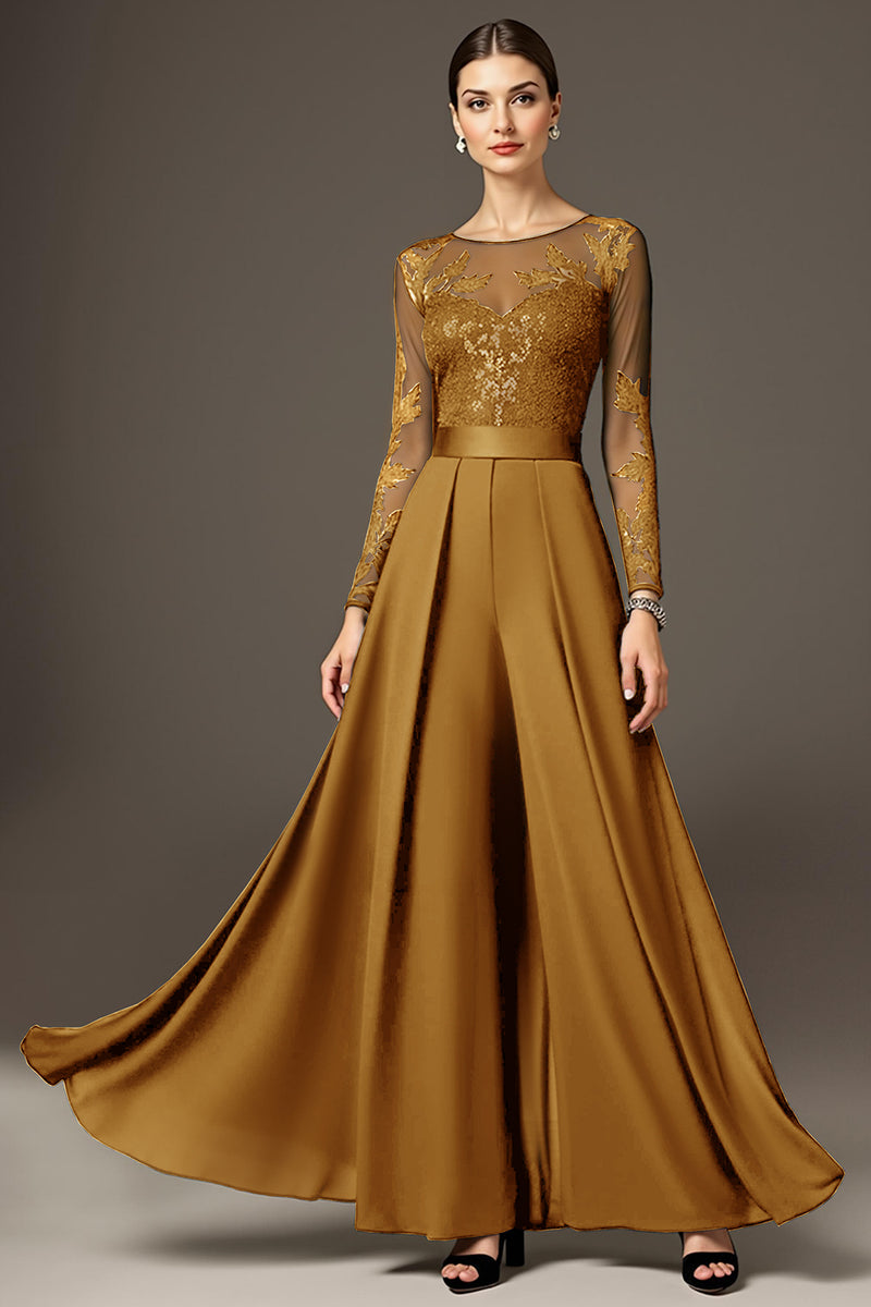 Laden Sie das Bild in den Galerie-Viewer, Schwarzes Langärmeliges A-Linie Kleid für die Brautmutter mit Applikationen