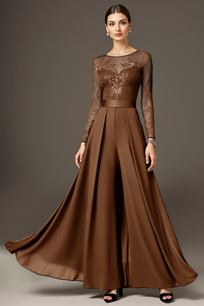 Laden Sie das Bild in den Galerie-Viewer, Schwarzes Langärmeliges A-Linie Kleid für die Brautmutter mit Applikationen