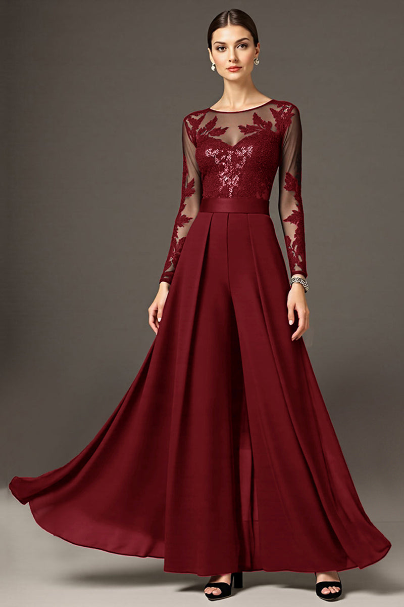 Laden Sie das Bild in den Galerie-Viewer, Schwarzes Langärmeliges A-Linie Kleid für die Brautmutter mit Applikationen