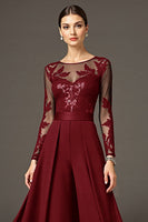 Laden Sie das Bild in den Galerie-Viewer, Schwarzes Langärmeliges A-Linie Kleid für die Brautmutter mit Applikationen