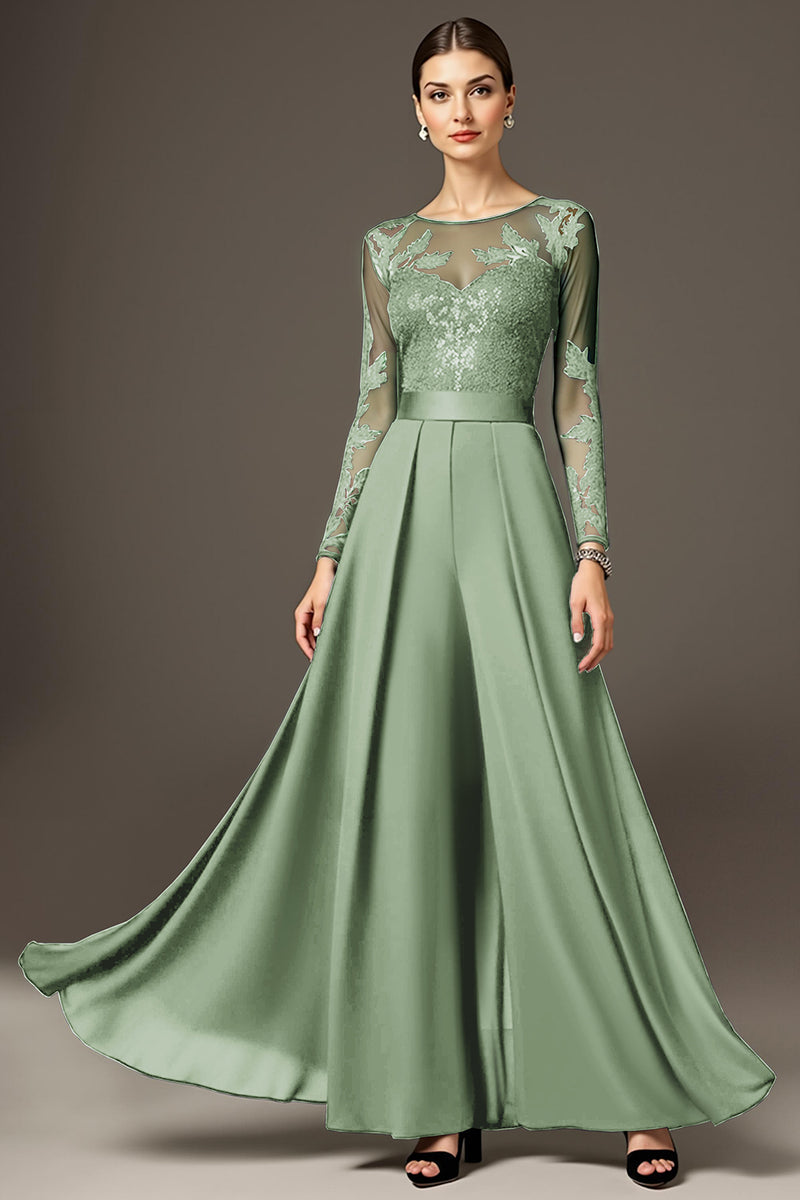 Laden Sie das Bild in den Galerie-Viewer, Schwarzes Langärmeliges A-Linie Kleid für die Brautmutter mit Applikationen