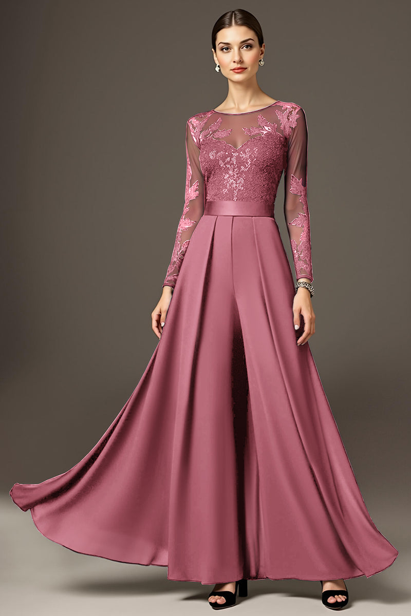 Laden Sie das Bild in den Galerie-Viewer, Schwarzes Langärmeliges A-Linie Kleid für die Brautmutter mit Applikationen