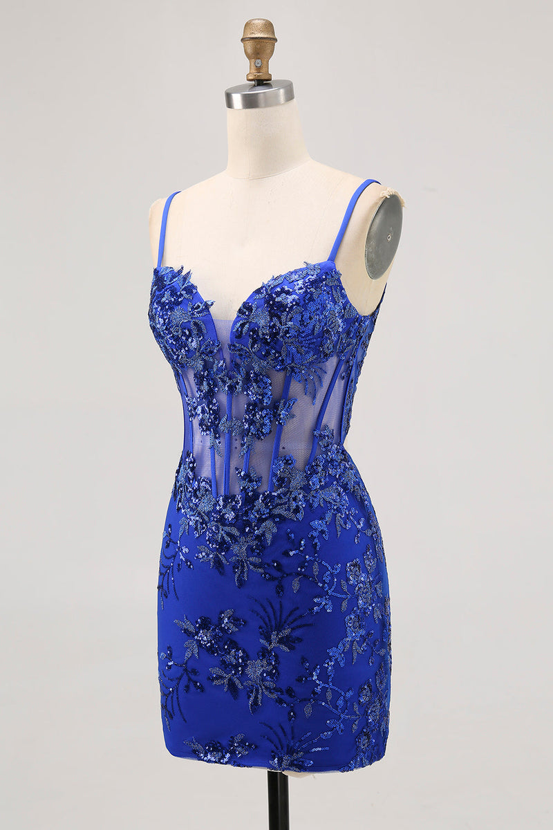 Laden Sie das Bild in den Galerie-Viewer, Dunkelgrünes Figurbetontes Rückenfreies Durchsichtiges Korsett Abiballkleid mit Pailletten