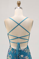 Laden Sie das Bild in den Galerie-Viewer, Bodycon Kurzes Geblümtes Pfauen Cocktailkleid mit Pailletten